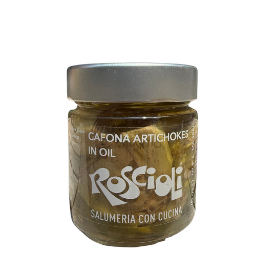 Jar of Agnoni artichokes in oil on a white background