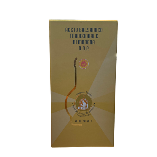 Gold box with text and a logo on a white background