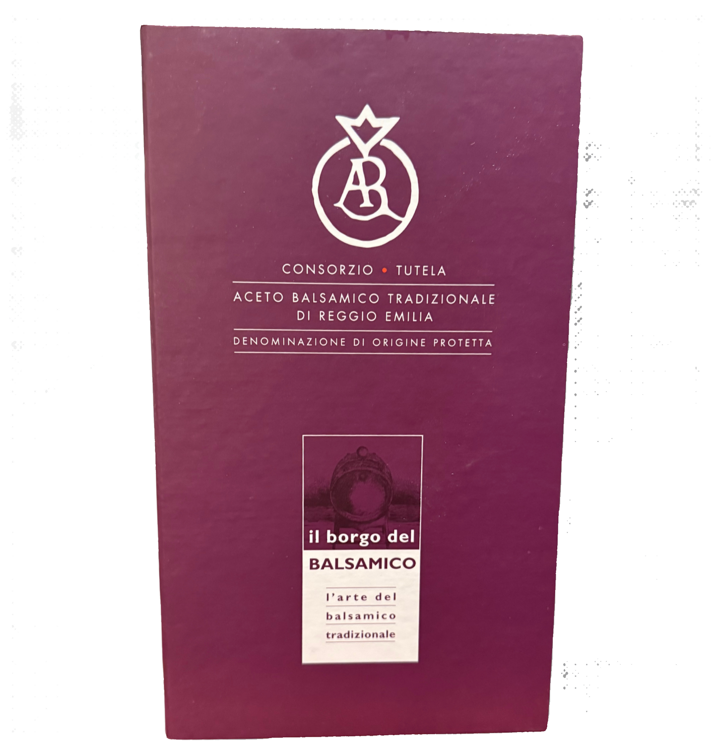 Maroon box with white text and logo on a white background