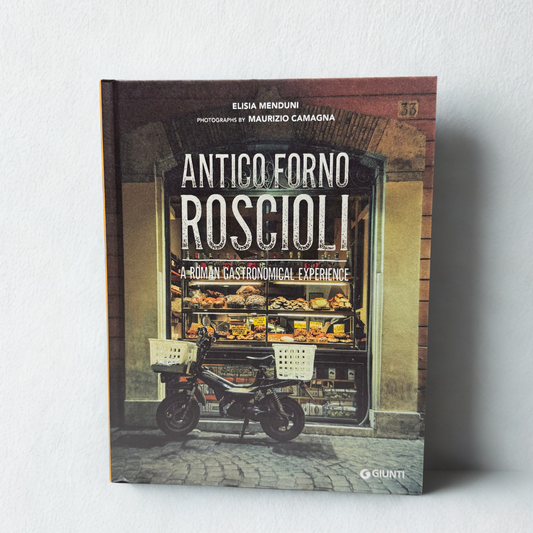 Book titled 'Antico Forno Roscioli' on a white background