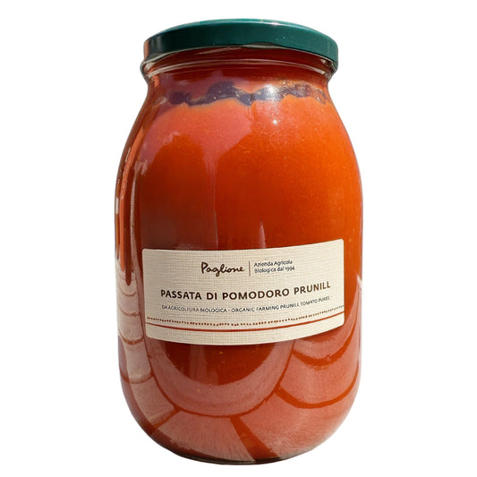 Jar of Passata di Pomodoro Prunell on a white background