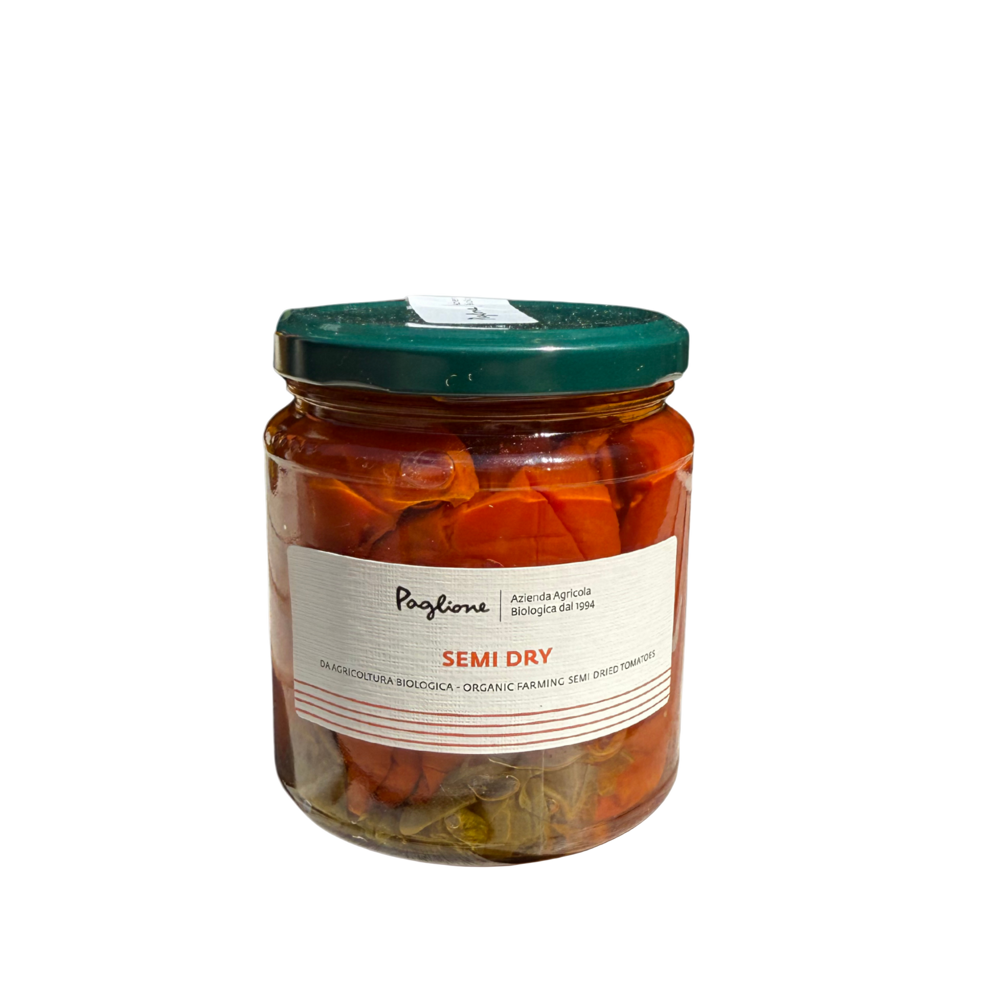 Jar of Paglione semi-dry product on a white background