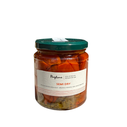 Jar of Paglione semi-dry product on a white background