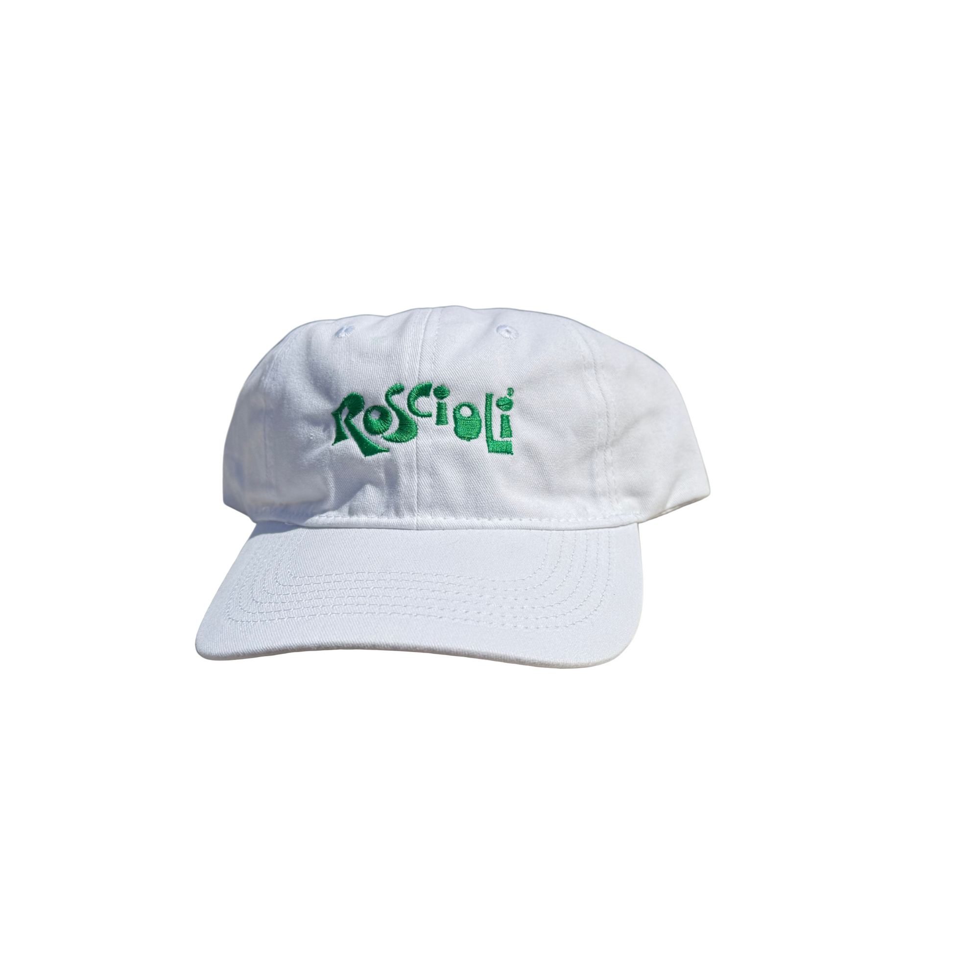 White cap with green text on a light gray background